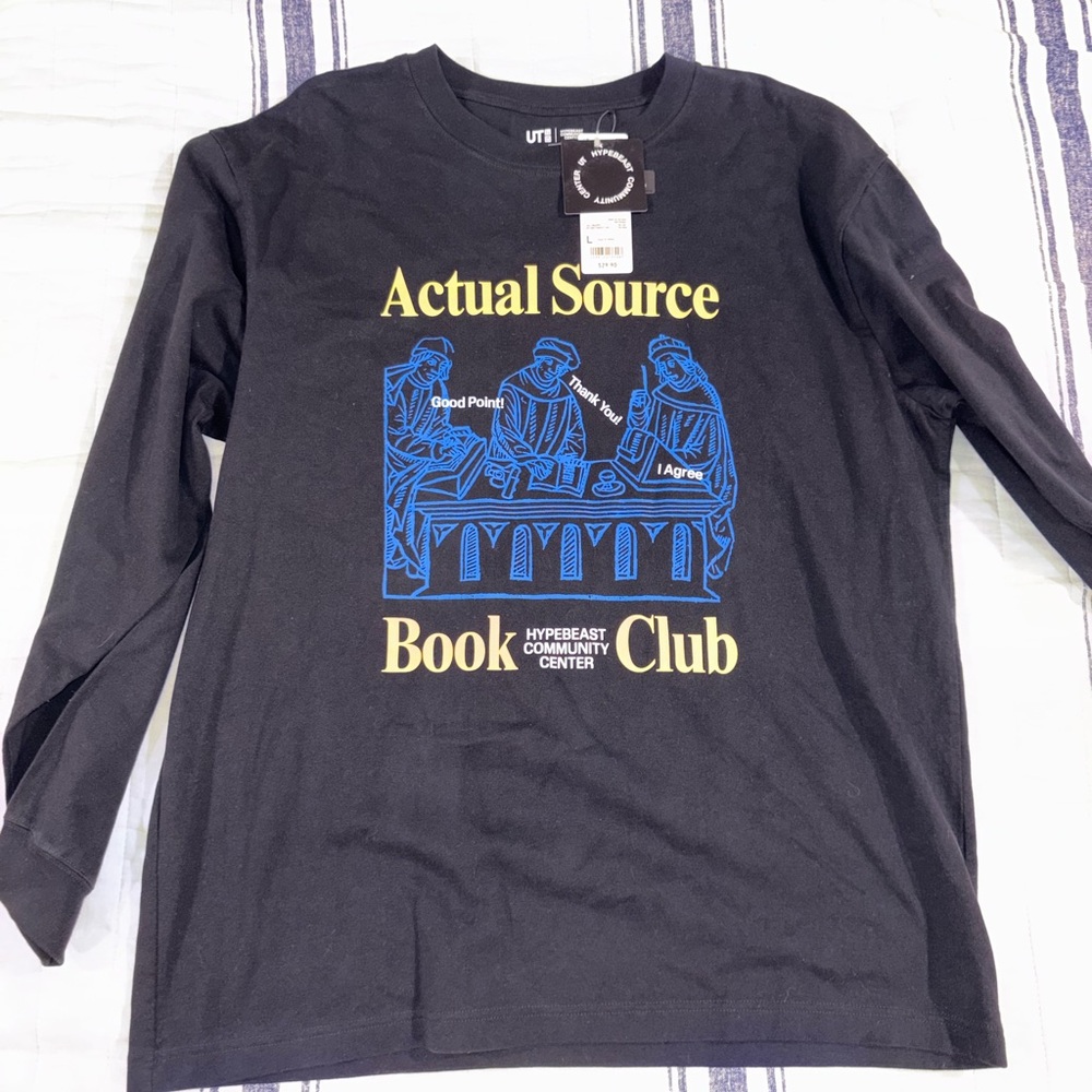 Uniqlo Black Long Sleeve Tee with Blue and Yellow Print